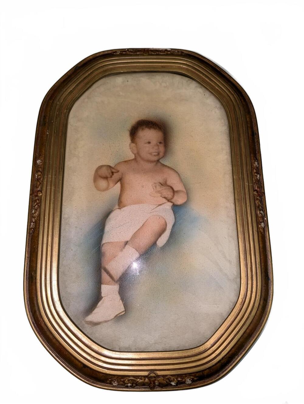 Vintage Oval Baby Portrait in Decorative Gold Frame